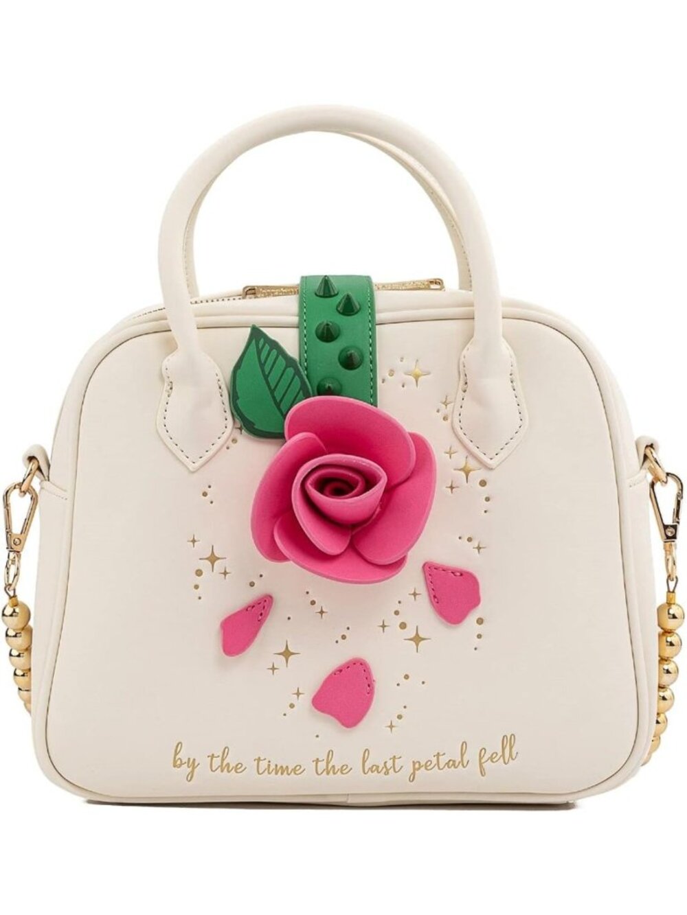 Chic Off-White Crossbody Bag with Beauty and the Beast Rose Design - Perfect for